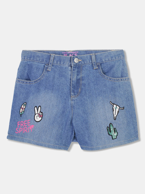 

The Childrens Place Girls Blue Washed Regular Fit Denim Shorts