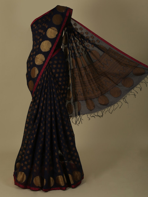 

Pothys Navy Blue & Copper-Toned Jute Silk Woven Design Saree