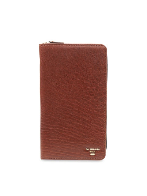 

Da Milano Men Brown Textured Leather Long Zip Around Wallet