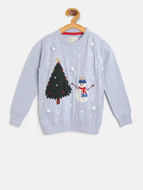 

Cherry Crumble Boys Blue & White Printed Snowman Pullover Sweater