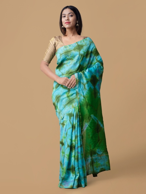 

Unnati Silks Green Printed Handloom Pure Cotton Saree
