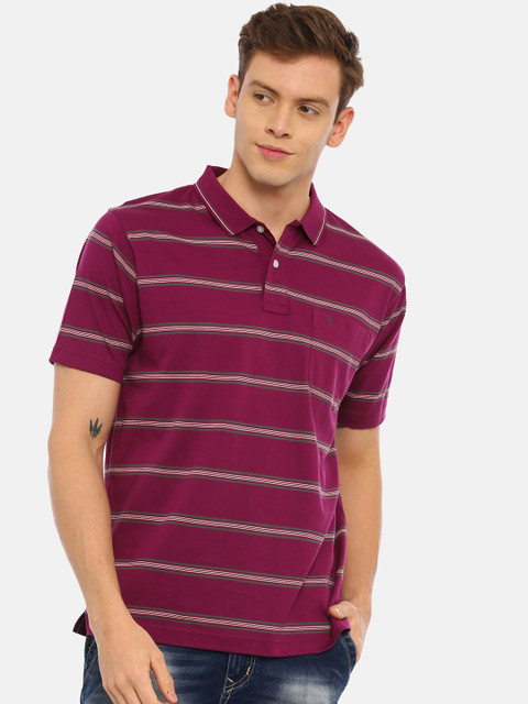 

Classic Polo Men Purple & Grey Striped Polo Collar T-shirt