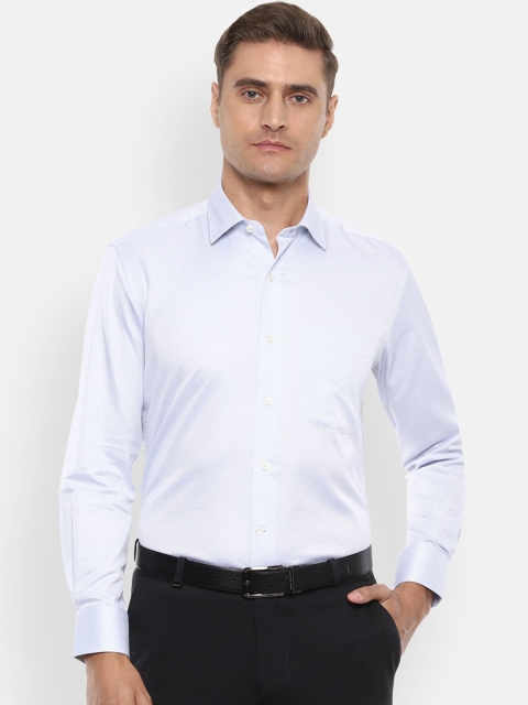 

Luxure by Louis Philippe Men Blue & White Regular Fit Self Design Formal Shirt