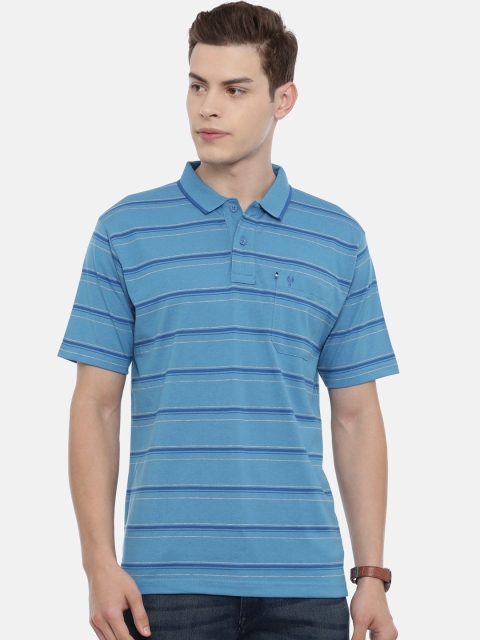 

Classic Polo Men Blue Striped Polo Collar T-shirt