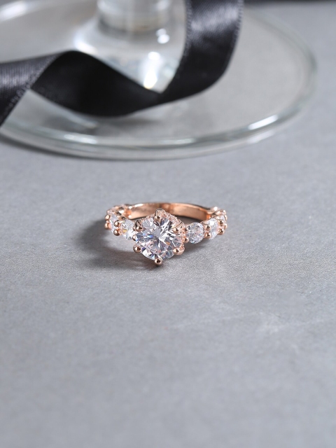 

Voylla Rose Gold-Plated & White Handcrafted Cubic Zirconia Finger Ring