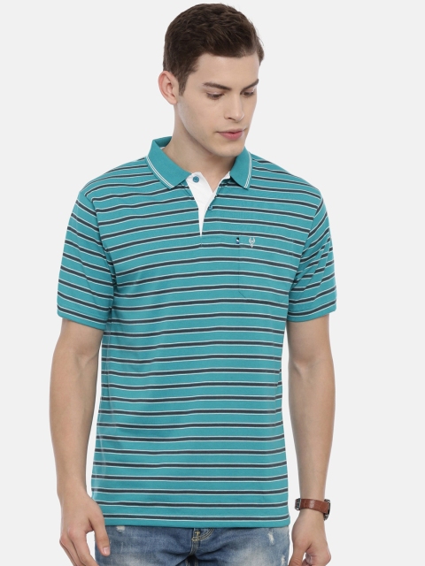 

Classic Polo Men Blue & Black Striped Polo Collar T-shirt
