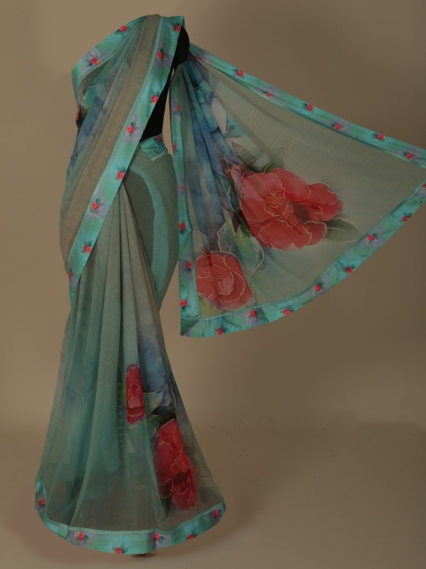 

Pothys Multicoloured Embroidered Poly Georgette Saree, Multi