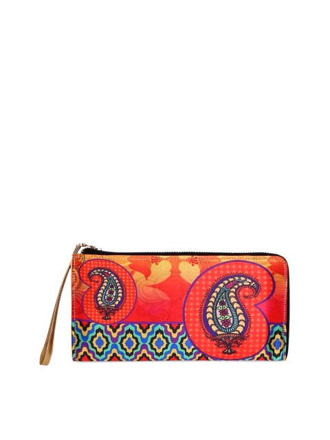 

All Things Sundar Women Orange Printed Zip Around Wallet