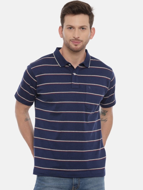 

Classic Polo Men Navy Blue & Grey Striped Polo Collar T-shirt