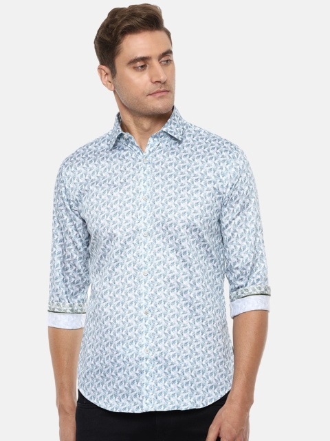 

V Dot Men Blue Slim Fit Printed Cotton Casual Shirt