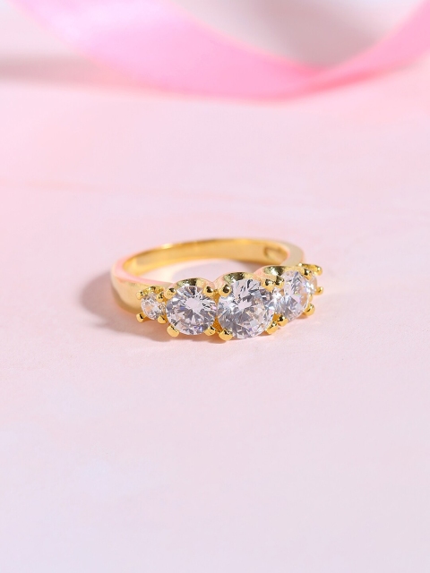 

Voylla Gold-Plated & White Cubic Zirconia Studded Finger Ring