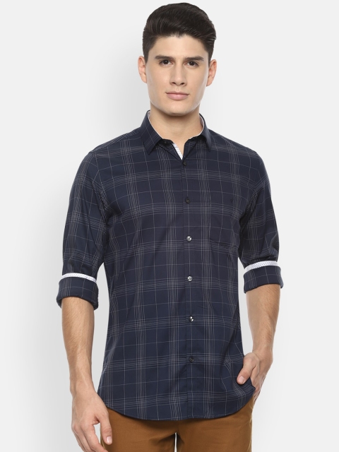 

Van Heusen Sport Men Navy Blue Slim Fit Checked Casual Shirt