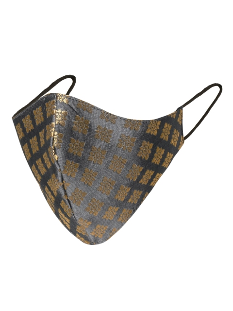 

INDYA Women Grey & Gold Printed 2 Ply Reusable Cloth Mask