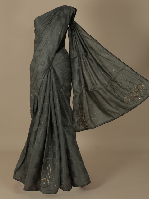

Pothys Grey Checked Jute Silk Saree