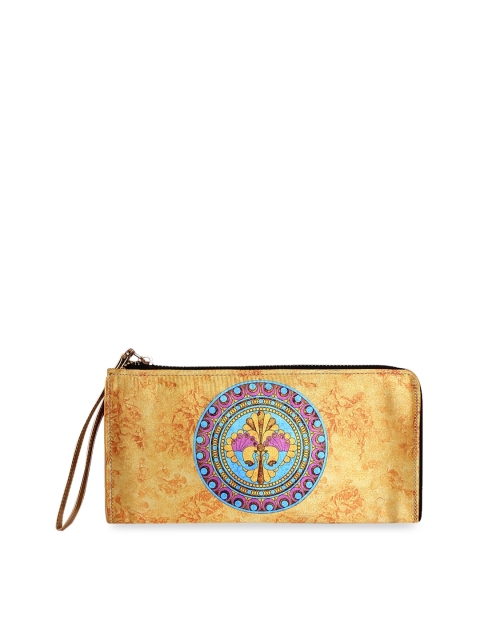 

All Things Sundar Women Mustard Yellow Printed Zip Around Wallet