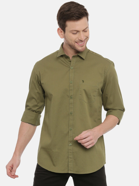 

Classic Polo Men Olive Green Slim Fit Solid Casual Shirt