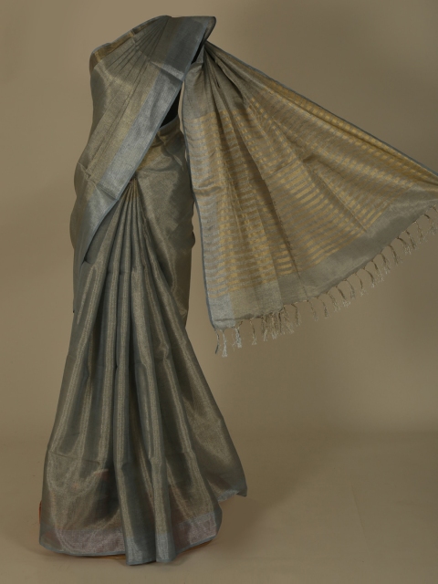 

Pothys Gunmetal-Toned Solid Pure Linen Saree, Metallic