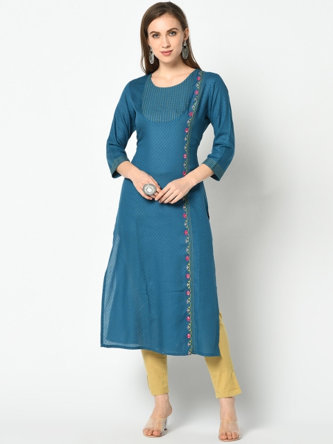 

Azira Women Teal Blue Self Design A-Line Kurta