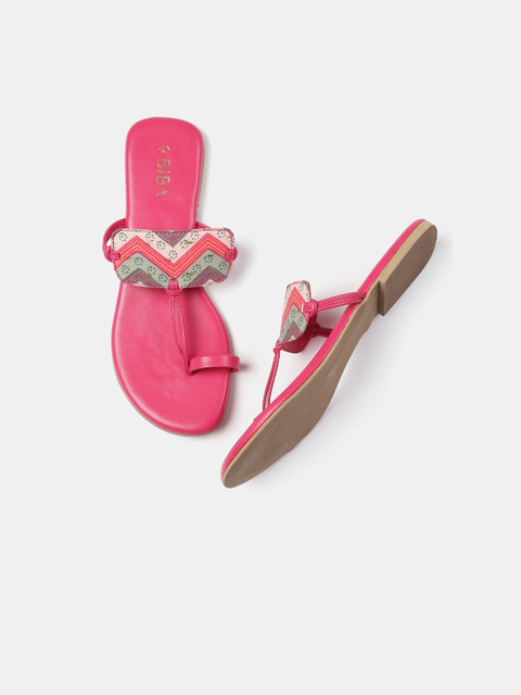 

Biba Women Pink Printed Fabric T-Strap Flats