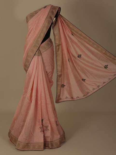 

Pothys Pink Embroidered Jute Silk Saree