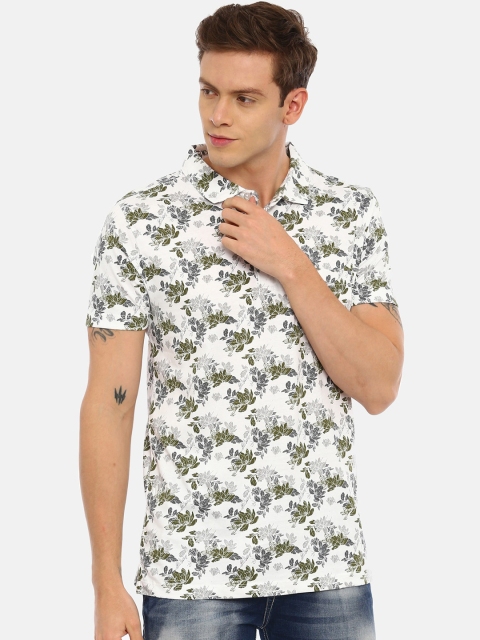 

Classic Polo Men White & Green Floral Printed Polo Collar T-shirt