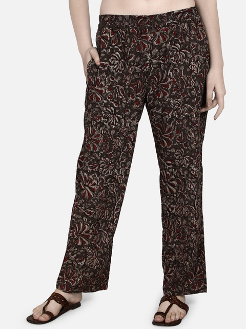 

Molcha Women Brown & Maroon Printed Straight Palazzos