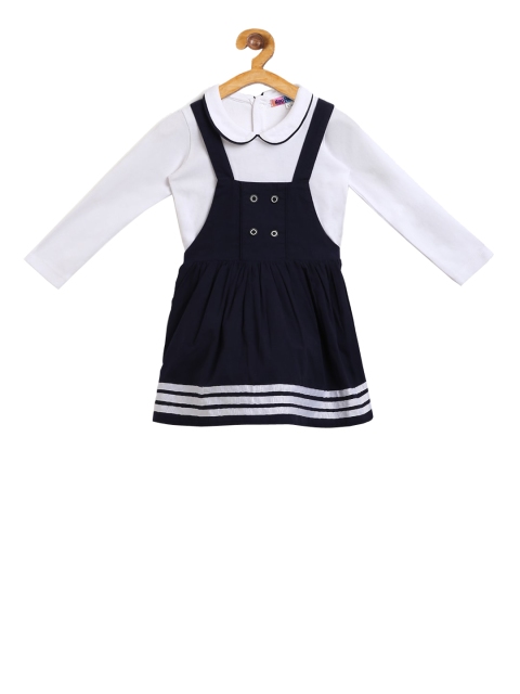 

Nauti Nati Infant Girls Black & White Solid Pinafore Dress With Top