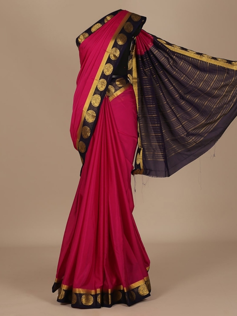 

Pothys Pink & Black Poly Crepe Woven Design Saree