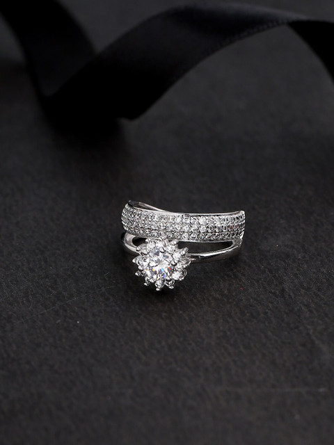 

Voylla Silver-Plated White CZ-Studded Handcrafted Finger Ring