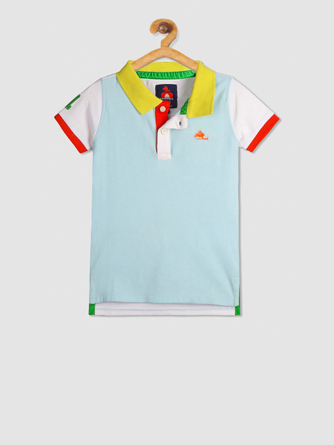 

Cherry Crumble Boys Blue & White Colourblocked Polo Collar T-shirt