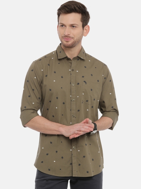 

Classic Polo Men Green & Beige Slim Fit Printed Casual Shirt