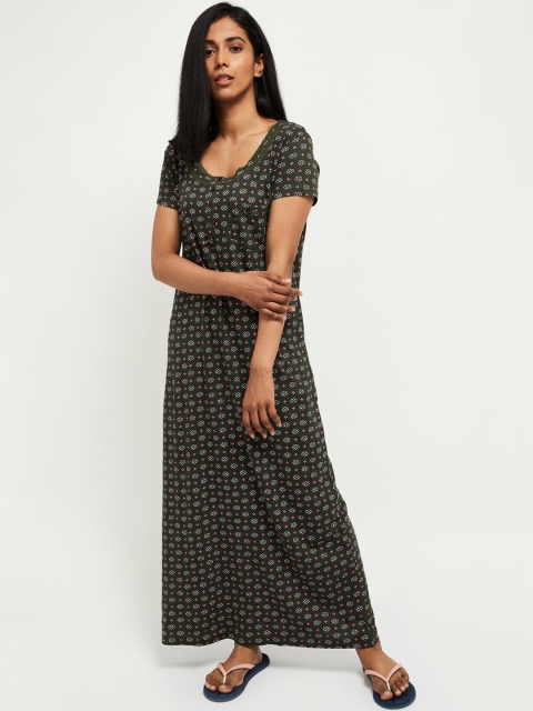 

max Women Olive Green Printed Nightdress