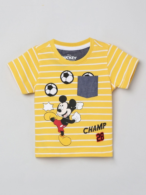 

max Boys Yellow Mickey Mouse Printed Round Neck T-shirt