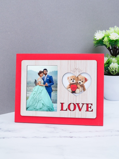 

Golden Peacock Red Wooden Love Table-Top photo Frame