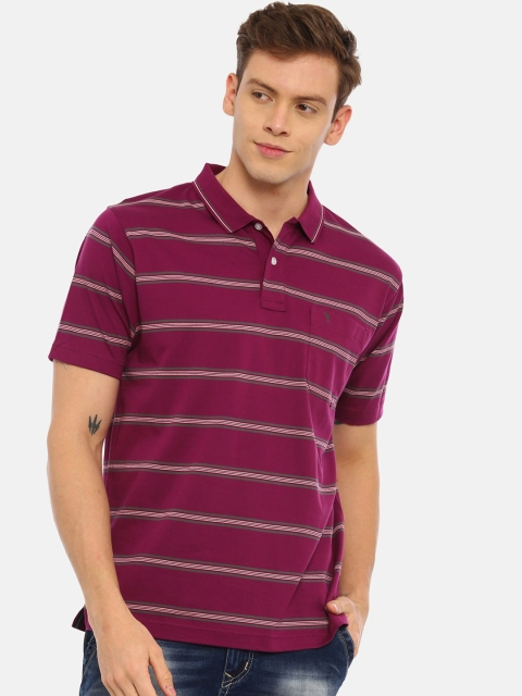 

Classic Polo Men Purple & Off-White Striped Polo Collar T-shirt