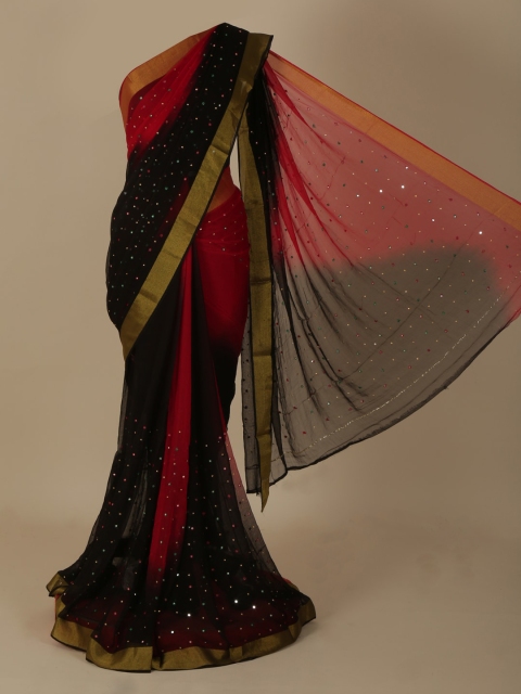 

Pothys Black Embellished Pure Georgette Saree