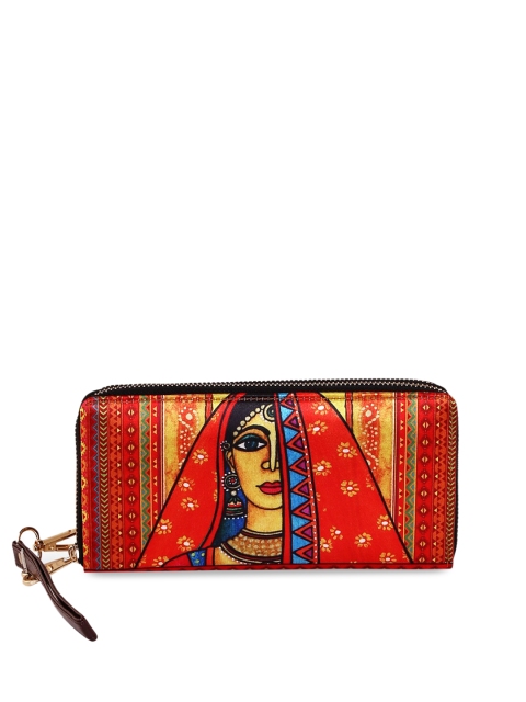 

All Things Sundar Women Orange & Yellow Printed Zip Around Wallet