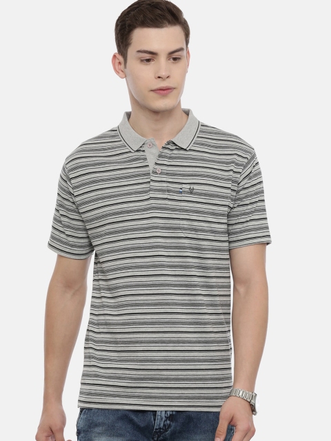 

Classic Polo Men Grey Striped Polo Collar T-shirt