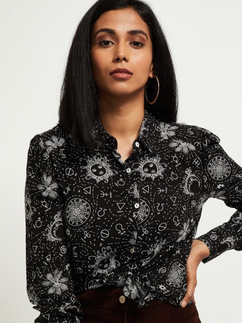 

max Women Black & Off-White Printed Casual Shirt