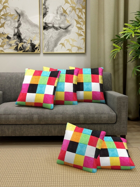 

KLOTTHE Set Of 5 Checked Cushion Covers With Fillers, Black