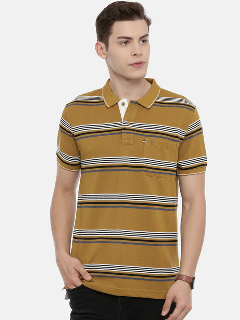 

Classic Polo Men Brown Striped Polo Collar T-shirt