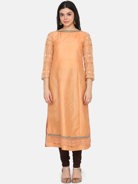

Ojjasvi Women Peach-Coloured Solid A-Line Kurta