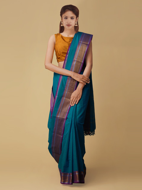 

Unnati Silks Blue Solid Pure Venkatgiri Cotton Saree