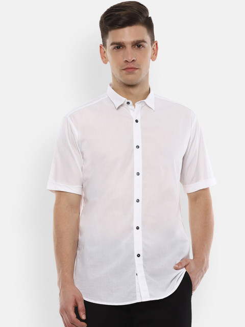 

V Dot Men White Slim Fit Solid Casual Shirt