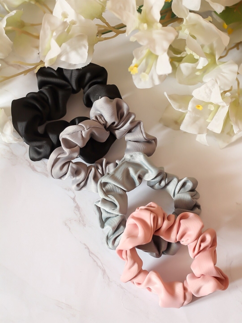 

Bellofox Women Set of 4 Solid Satin Scrunchies, Black