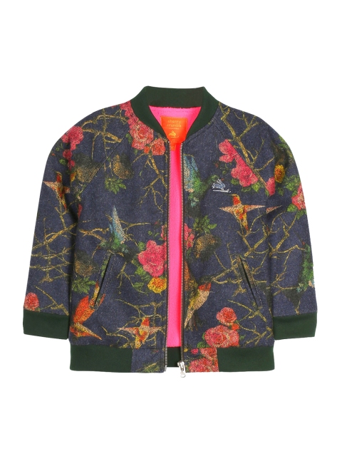 

Cherry Crumble Girls Blue & Orange Printed Bomber