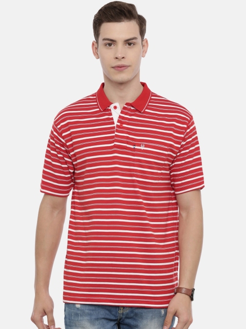 

Classic Polo Men Red & White Striped Polo Collar T-shirt