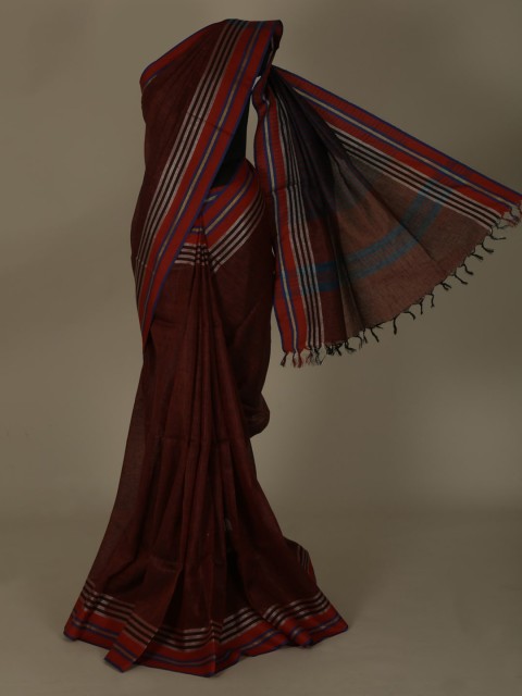 

Pothys Maroon Solid Pure Linen Saree