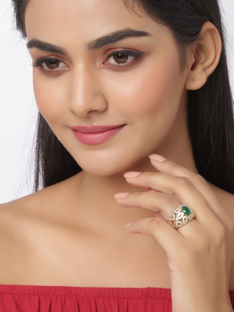 

Voylla Platinum-Plated & White Cubic Zirconia Studded Finger Ring, Gold