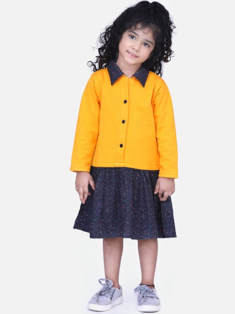 

AWW HUNNIE Girls Yellow Colourblocked Drop-Waist Dress